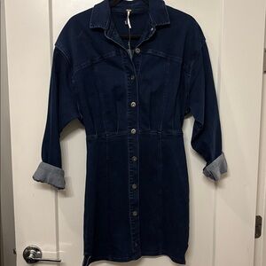 FREE PEOPLE amber denim dress in dark indigo size 6